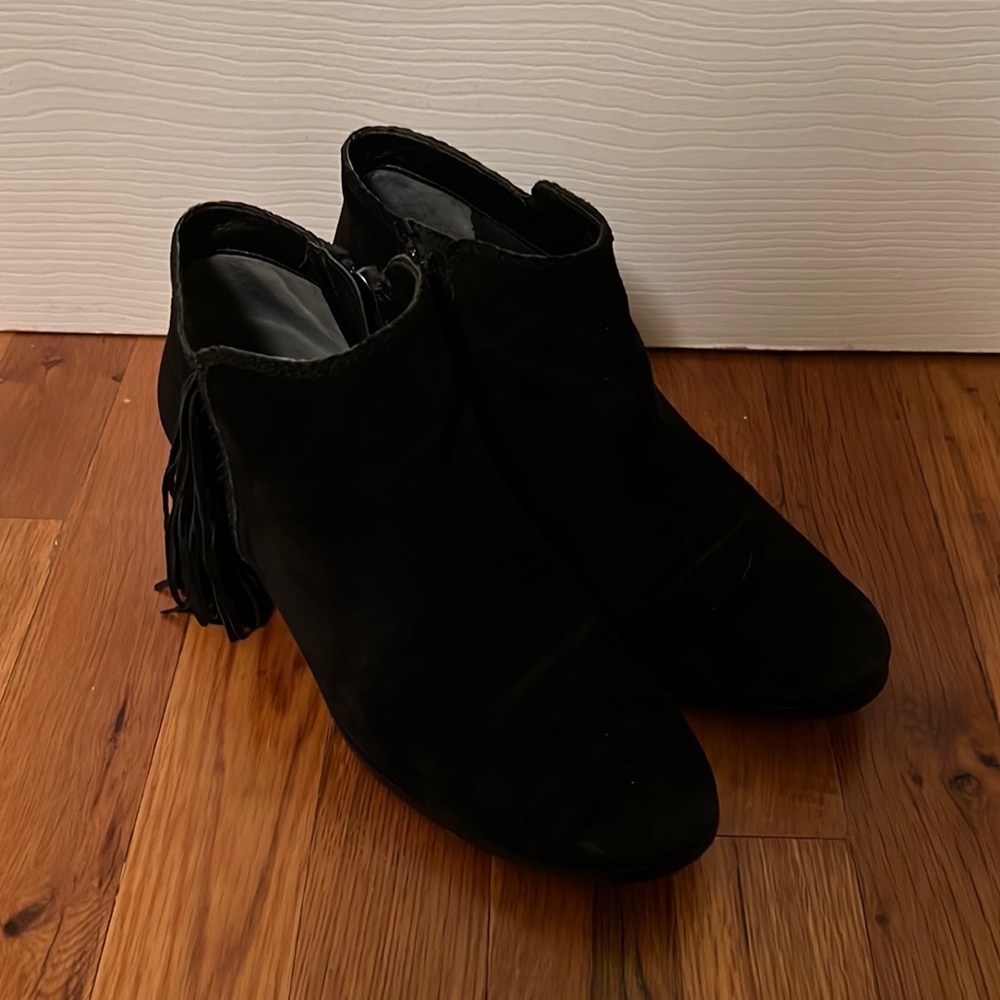 Sam Edelman Black Suede Fringe Booties